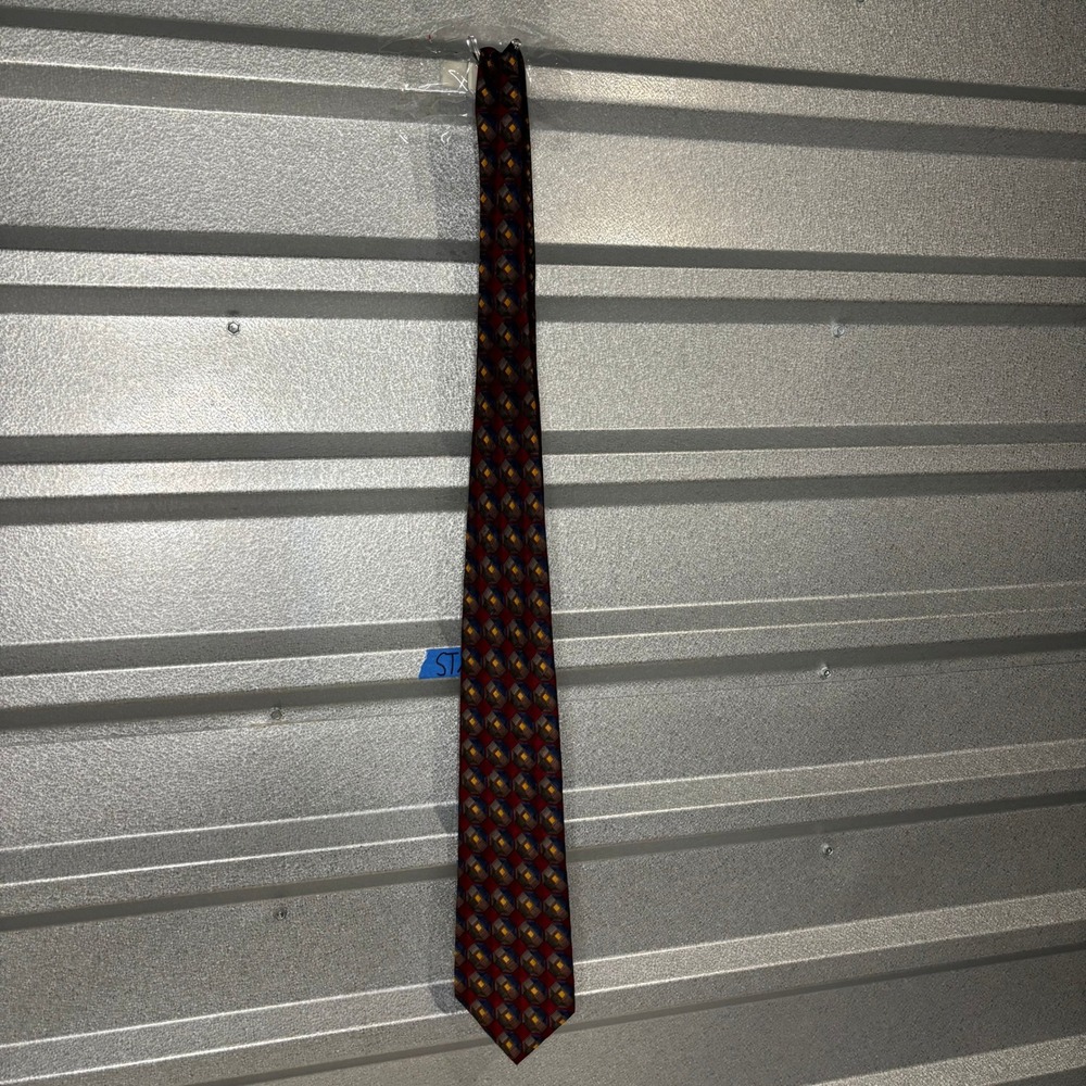 J.Z. Richards Silk Tie Geometric Burgundy Men's Handmade USA